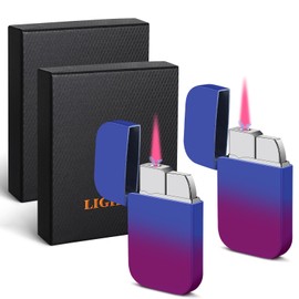 2 Pack Pink Flame Torch Lighter, Cute Lighter, Refillable Butane Lighter,Windproof Torch Lighter for Outdoor Camping BBQ,Nice Gift for Girls,Women on Birthday,Anniversary Red Blue,Without Butane