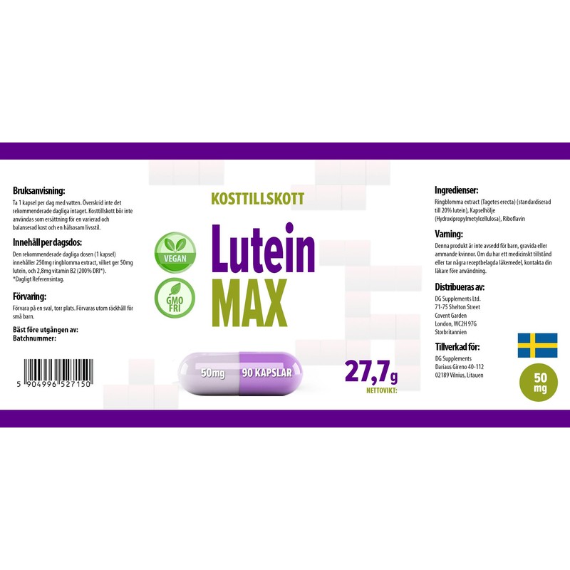 Lutein Eyes 50 mg 90 Vegan Capsules, Laboratory Tested, High