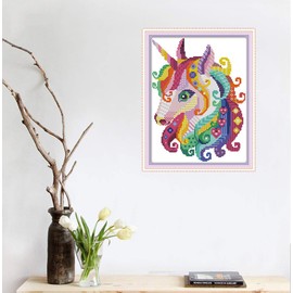 CROSSDECOR Unicorn Cross Stitch Kits Stamped 11CT 11X15 inch Counted Cross Stitch kits for Adults Pre-Printed Cross-Stitching Starter Patterns for Gift and Home Decor