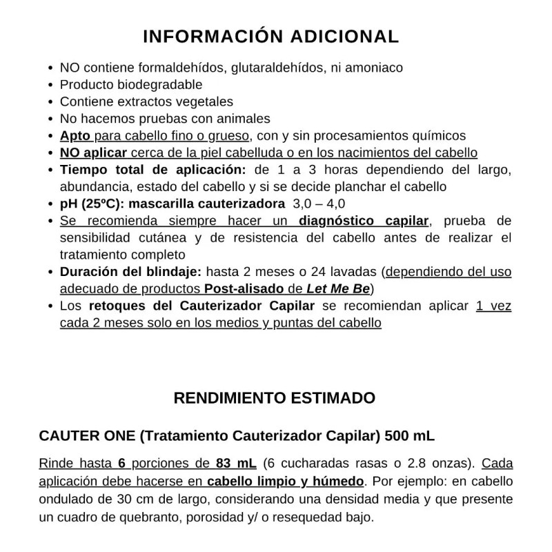 Tratamiento Cauterizador Let Me Be 500 Ml Blindaje Capilar