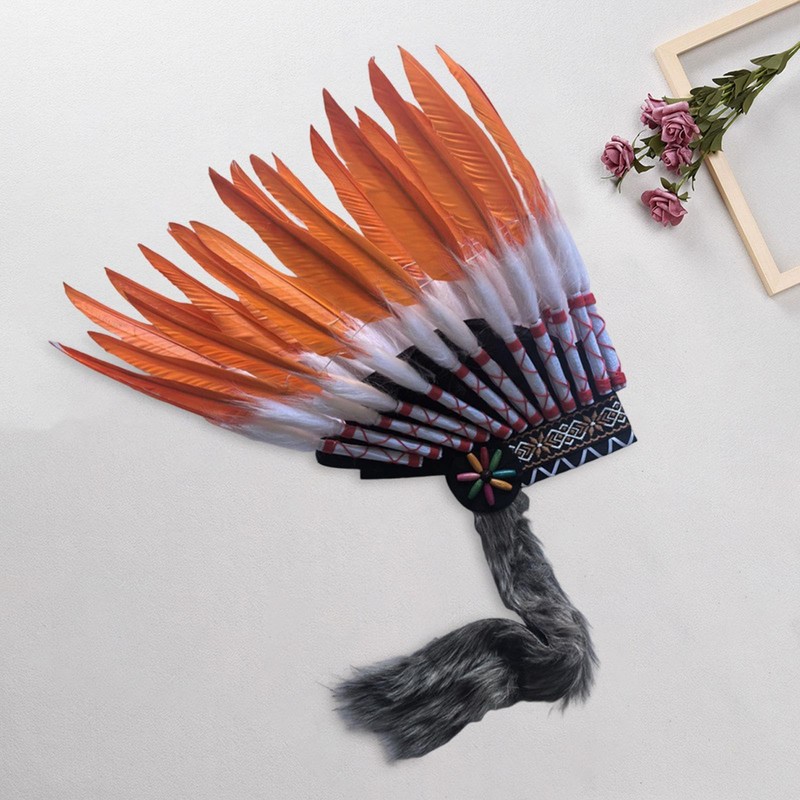 Vaveren Artificial Feather Headdress Men Women Indian Headdress for Dance