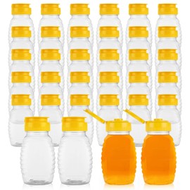FVIEXE 30PCS 8oz Plastic Honey Bottles, Bulk Honey Jars Honey Dispenser Containers with Yellow Flip Top Lid Squeeze Bottles for Honey Storing and Dispensing