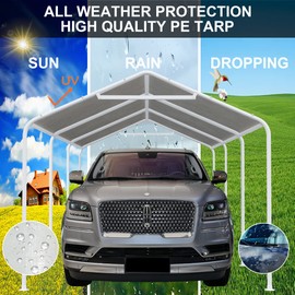 Thanaddo 10 x 20 Ft Carport Replacement Canopy Cover Garage Top Tent Shelter Tarp with Free 44 Ball Bungee Cords,Grey(Only Cover, Frame Not Include)