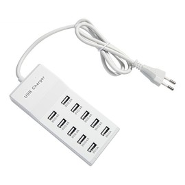 10 Port USB Charger, 50 W 5 V USB Charger Multiple, 10 Ports USB Hub Charging Station Quick Charging for Mobile Phones Tablets Game Consoles (EU Plug)