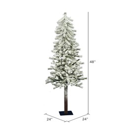 Vickerman 4' x 24" Flocked Alpine Artificial Christmas Tree - Unlit - Snow Covered Faux Tree - Seasonal Indoor Home Decor - Wood Trunk - Snowy Small Decorative Tree