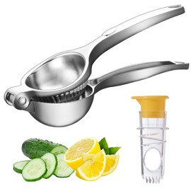 Lemon Squeezer 2-Piece - Manual Citrus Juicer - Stainless Steel and Plastic Manual Lemon Squeezer - Fruit Press with Grater