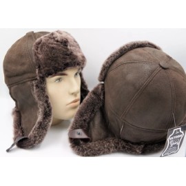 Victoria 100% Sheepskin Shearling Leather Hat Trapper Ushanka Hunting M-3XL, MOCHA BROWN - L