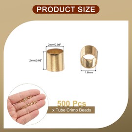 uxcell 500 Pcs Tube Crimp Beads, 2x2mm Copper Crimp Beads End Stopper Beads Tiny Loose Spacer Beads for Earrings Necklaces Bracelets Pendant DIY Crafts, Light Gold