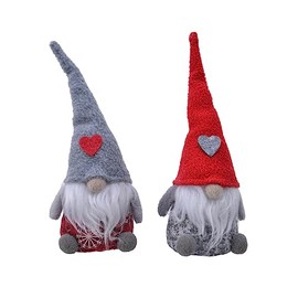 Nordic Gnomes in Long Felt Hats - Cute Christmas Hanging/Standing Decorations -Red/Grey - Set of 2-20 cm