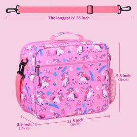 rockpapa Kids Lunch Bag for Kids with Strap, Waterproof, Stain & Oil-Resistant, Insulated LunchBag, Reusable Lunch Tote Bag Holds Lunch Box, Water Bottle & Snacks for School (Pink Unicorn)