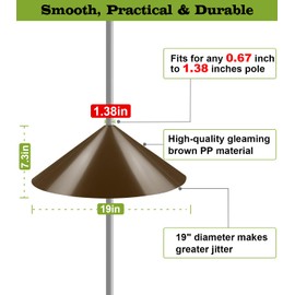 Ansionsol 19 Inch Wide Squirrel Baffle for Bird Feeder Pole, Outside Pole Mount Stopper & Bird House Guard for Outdoor Shepherd’s Hook, Brown, 1 Pack