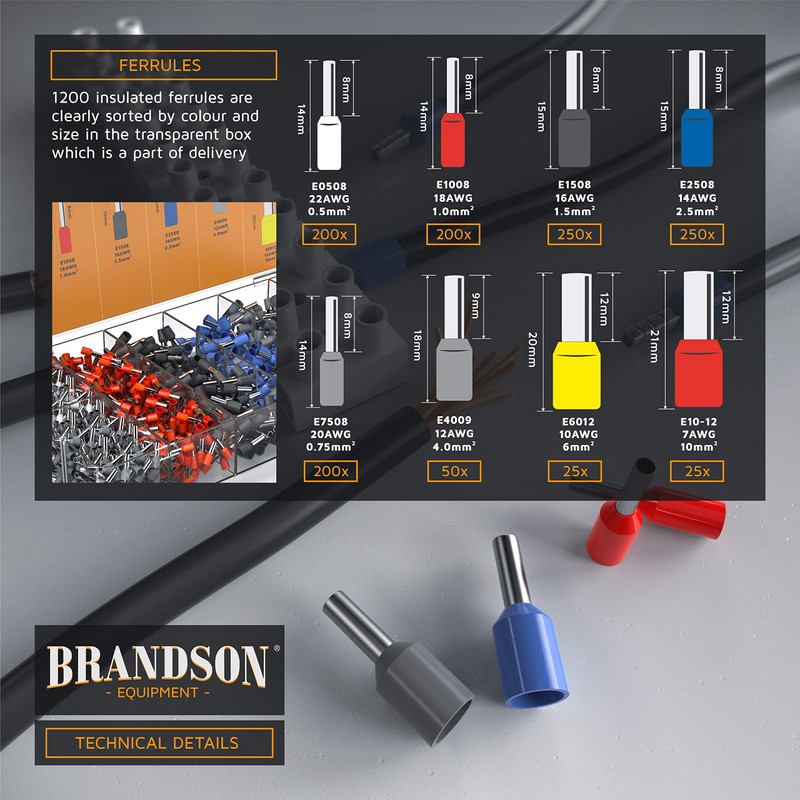 Brandson – Crimping Pliers Set 0.25-10mm2 – Ratchet Lock -