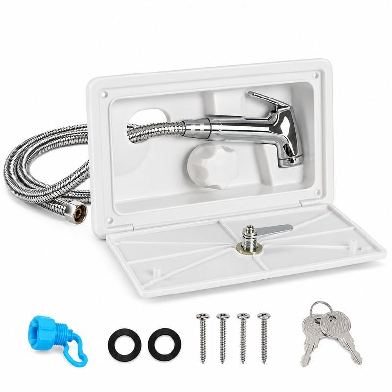 Lockable RV Exterior Shower Box Kit with 1.5m Hose, Hot