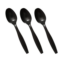 Venuscello® 100 x Black Spoons Plastic Cutlery Set - Reusable & Washable Heavy Duty Cutlery Long Tablespoon - Ideal for Birthday, Parties, Camping & Catering