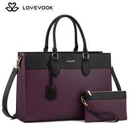 LOVEVOOK Christmas Laptop Tote Bag，with Fashionable Texture and Waterproof Leather,Modern Minimalist Design, Perfect for Daily Use by Doctors, Nurses, Teachers, and Professional Women for Travel and Commuting, Gift for Christmas - Color: Purple-Black, si