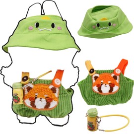 ZTWEDEN Doll Clothes Outfit for 17cm Dolls with Hat, Overalls & Water Bottle - Stylish, Easy Dress, Gift Giving​ for Collectors, Bag Accessories Pendant Doll Clothes (Green)