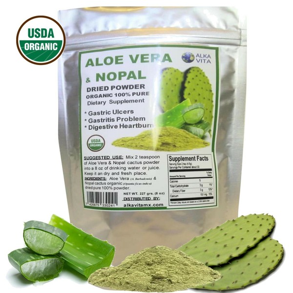 Aloe Vera & Nopal Cactus Gastritis Constipation Pure 100% Fiber 1/2 Lb ALKAVITA