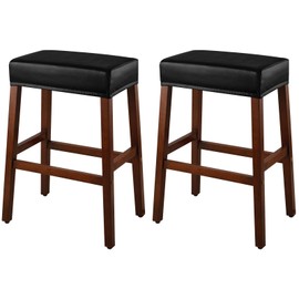 YISUN Stool Covers Rectangle - 4 Pack Stretch Waterproof Saddle Seat Cover Counter Bar Stools Bar Chairs Covers Kitchen Island Chairs Cushion Protector (2, PU Leather-Black)