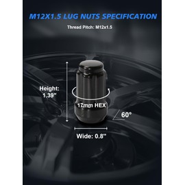 TAGMORE 20pcs M12x1.5 Spline Lug Nuts - Compatible with 1998-2022 Honda Accord/CRV, 1983-2020 Toyota Camry, 1996-2013 RAV4, One-Piece Design Factory Wheel Lug Nut Set with Socket Key (Black)