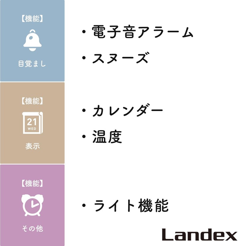 LANDEX Alarm Clock, Digital Thermometer with Magnet, Small, Mini Calendar