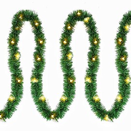 Twinkle Star 15 FT Pre-lit Christmas Garland, Lighted Artificial Pine Garland with Plug in 35 Count Clear Incandescent Mini Lights, Light Up for Indoor Outdoor Garden Gate Home Winter Holiday New Year