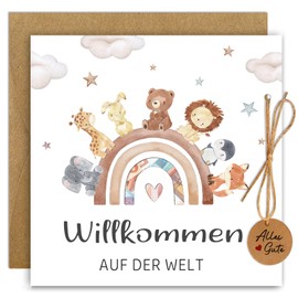 O'meFun O'meFun Karte Geburt Geldgeschenk Geburt mit Umschlag, Karte Geschenke zur Geburt Mädchen & Junge, Sinnvolle Geschenke zur Geburt, Karte Taufe, Regenbogentiere Glückwunschkarte Baby Geburt Geschenk