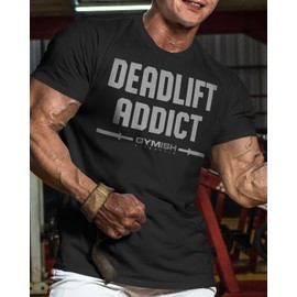 Gymish Lifestyle Deadlift Addict Workout Shirt for Men, Motivational Tee for Gym (LG, Deadlift Addict, Silver on Black)