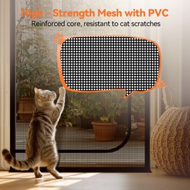 BFNN Cat Screen Door, Extra Tall Cat-Proof Mesh Gate, Fit Door Size 34'' x 82.5'', Anti Scratch Mesh with Zipper Closure, for Living Room, Kitchen, Bedroom (Black)