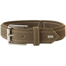 HUNTER HUNTING dog collar, leather, nubuck, robust, soft, 60/M - L, olive