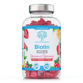 Biotin Gummies 10,000mcg – 60 Vegan Vitamins - Natural Strawberry Flavoured Two Yummy Gummy Daily Dose - Supports Normal Skin & Hair Growth - Chewable - No Artificial Sweeteners – UK Made