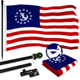 UD_G128 Combo Pack: 5 Ft Tangle Free Aluminum Spinning Flagpole (Black) & American USA Yacht Ensign Flag 2x3 Ft, ToughWeave Seri