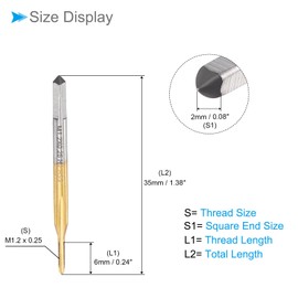 CoCud Thread Tap, M1.2 x 0.25 Thread Size 3 Straight Flutes, High Speed Steel Threading Tapping Repair Tool - (Applications: for Tapping Stainless Steel Copper Aluminum), 2-Pieces
