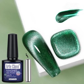 Arte Clavo 10ML Cat Eye Gel Nail Polish 1Pc Green Gel Polish with Magnet Soak off Holographic Magnetic Nail Polish for Nail Art Manicure Salon DIY at Home, 0.33 OZ 6013…