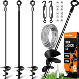27in 4 Pack Shed Anchor Kit Ground Anchors with 3/16" Galvanized Cable, Trampoline Stakes Anchors High Wind – Ideal for Canopies, Sheds, Car Ports, Swing Sets Gazebo Greenhouse (27 in of 4 Pcs)