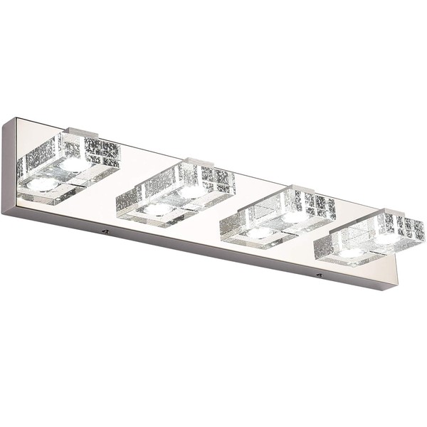 SOLFART 4 Lights Modern Glass Stainless Steel Vanity Wall Light Over Mirror LED Bathroom Lighting Fixtures