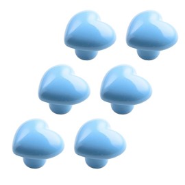 YOYEAH Pack of 6 Heart Shaped Ceramic Furniture Knobs, Colourful Furniture Handles for Children's Room, Cabinet Knobs and Drawer Knobs, Cabinet Handles for Kitchen, Cupboard and Bookshelf (Light Blue)
