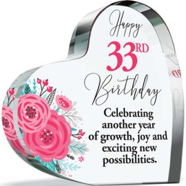 33rd Birthday Gifts for Women - New Possibilities - Acrylic Heart Plaque Keepsake Gift for 33 Year Old Woman Her, 100mm x 100mm Present For Family Best Friends Bestie Gifts