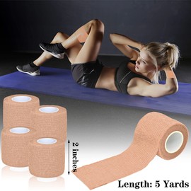 Chewarelly 8 Pack 2 in x 5 Yards Cohesive Wrap Self Adhesive Bandage Wrap Elastic Self Adherent Bandage Self Stick Vet Tape for Athletic, Wrist, Ankle, Knees, Pets (Skin Color)