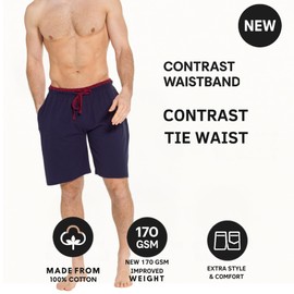 INSIGNIA Mens Twin Pack Pyjamas Cotton Lounge Shorts Bottoms (Wine -Blue Tipped, M)