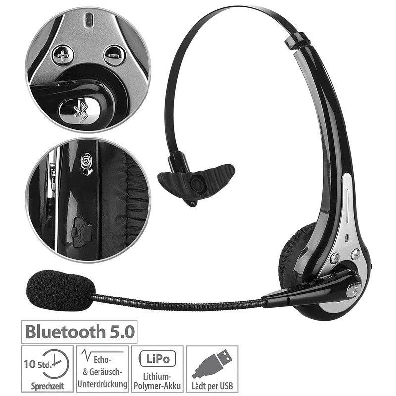 Callstel Handy Headset: Profi-Mono-Headset mit Bluetooth, Geräuschunterdrückung, 10-Std.-Akku (Headset Mikrofon,