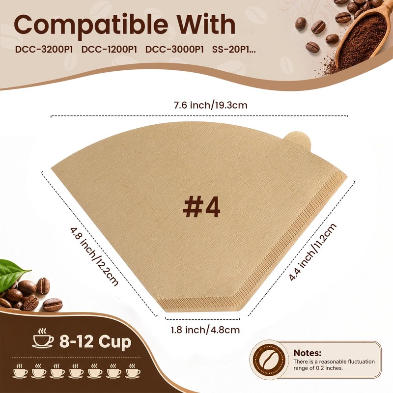 Coffee Filters #4 Compatible with Cuisinart Coffee Maker, 200Pcs Clinuse