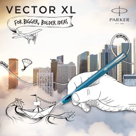 Parker Vector XL Fountain Pen | Metallic Teal Lacquer on Brass | Fine Nib with Blue Ink Refill | Gift Box