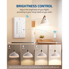 DEWENWILS Wireless Dimmer Switch, Electrical Light Switch, Magnetic Remote Control Dimmer, Tungsten 400W, Dimmable LED 150W, 4 Brightness Buttons, Needs Neutral Wire, No Hub Required, FCC Listed