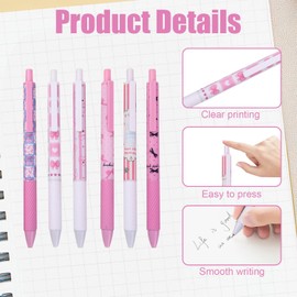 6 Pack Pink Pens, Cute Retractable 0.5mm Fine Tip Pink Pens Black Ink with Bows, Kawaii Stationery Set, Back to School Gift for Kids, Cute Stationary for Student Note Taking, Writing, Office Supplies