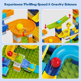 Marble Run Building Blocks for Kids Ages 3+ | 121-Piece Dinosaur STEM Toy with 6 Dinosaurs & 2 Baseplates | Durable Construction Set with Step-by-Step Guide