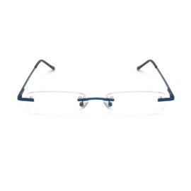 EYE ZOOM 5 Pairs Metal Rimless Reading Glasses with Spring Hinge Light Slim Case for Men Women (Navy Blue,+2.25)