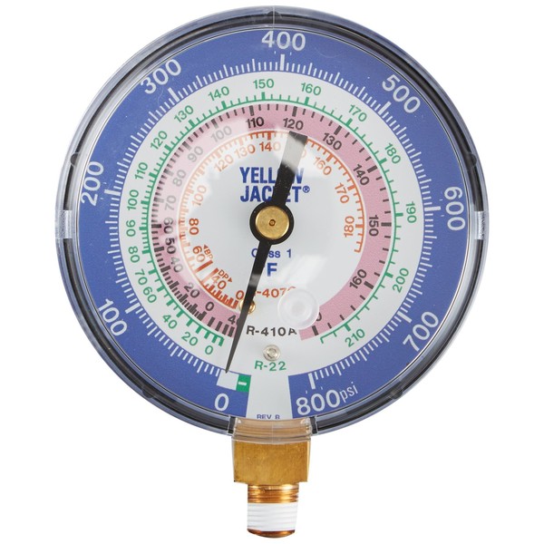 Yellow Jacket 49134 Low Side Replacement Gauge, R-22/407C/410A degrees F,Red/blue