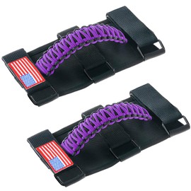 Savadicar 2 Pack Grab Handles Roll Bar Grip Handle Compatible with 1955-2023 Jeep Wrangler CJ YJ TJ JK JL 4XE & Gladiator JT, Top Handle Assist Support, Interior Accessories, American Flag, Purple
