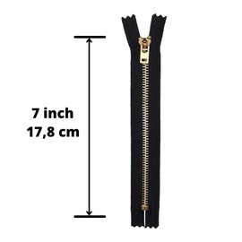 7 inch Metal Zipper Black 7” Gold Brass Metal Heavy Duty Zippers Non Separating Sewing Zipper Craft Zippers