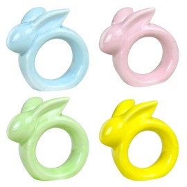 Porcelain Rabbit Napkin Rings, Set of 4 Easter Rabbit Napkin Holders, Vintage Colorful Ceramic Bunny Shape Napkin Holders- Easter Bunny Napkin Rings